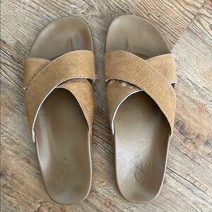 Tan Open Toe Cross Strap Sandals
